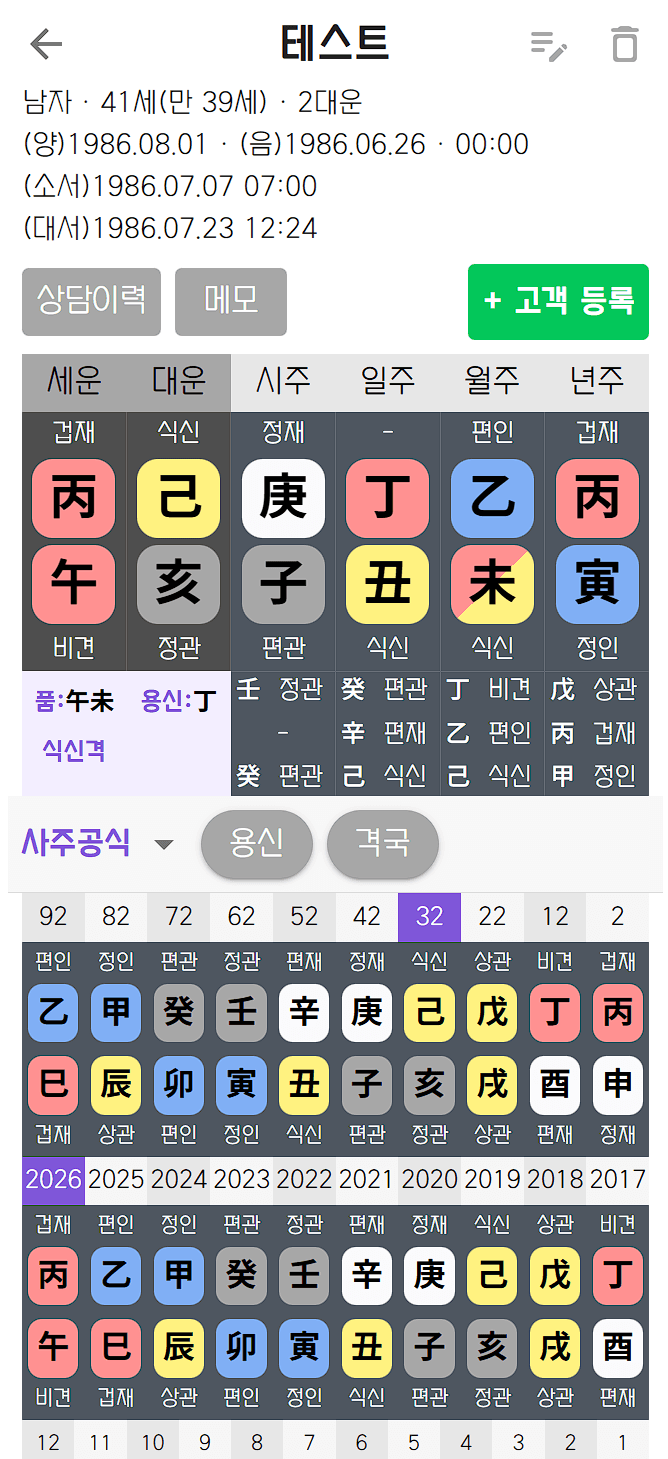 더큼만세력 사주 분석 엔진
